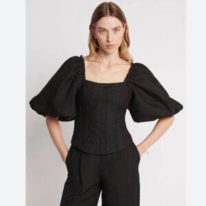 NEW Aje Cecile Puff Sleeve Corset Top in Black